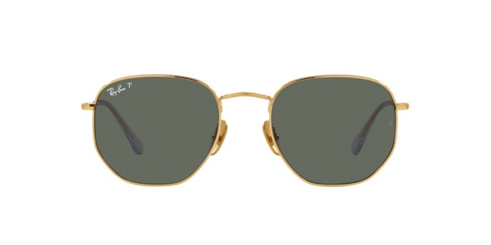 Occhiali da sole Ray-Ban Hexagonal Titanium RB 8148 (921658) colore legend gold forma irregolare lenti polar green