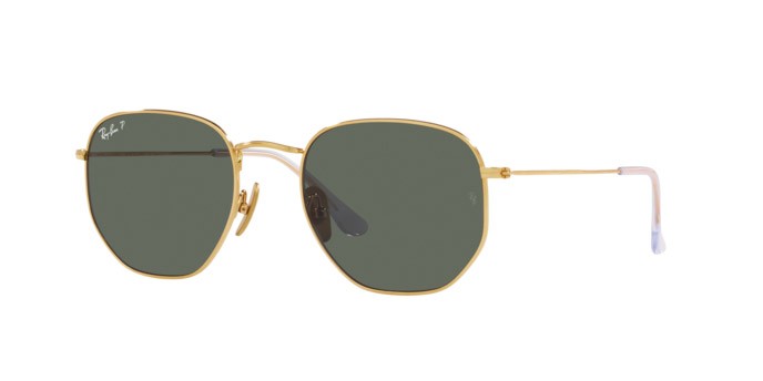 Occhiali da sole Ray-Ban Hexagonal Titanium RB 8148 (921658) colore legend gold forma irregolare lenti polar green