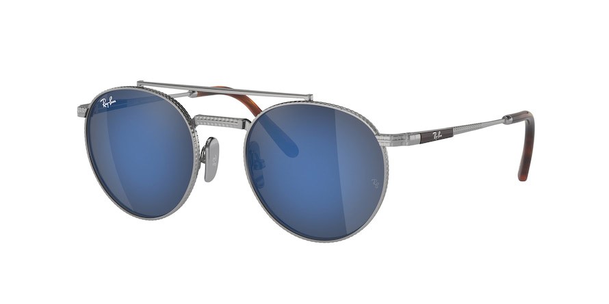 Occhiali da sole Ray-Ban Round II Titanium RB 8237 (3139O4) colore silver forma irregolare lenti grey mirror blue