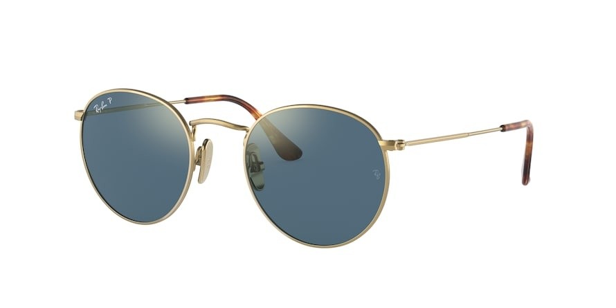 Sonnenbrillen Ray-Ban Round Titanium RB 8247 (9217T0) farbe demigloss brushed gold form pantos gläser polar blue mirror gold