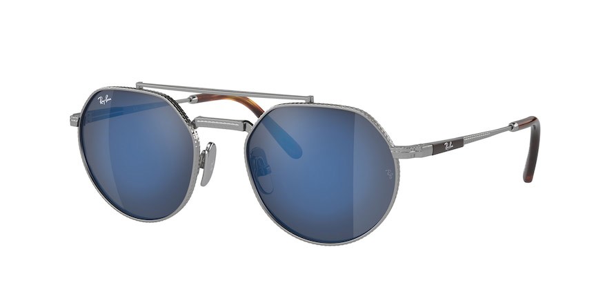 Occhiali da sole Ray-Ban Jack II Titanium RB 8265 (3139O4) colore silver forma irregolare lenti grey mirror blue