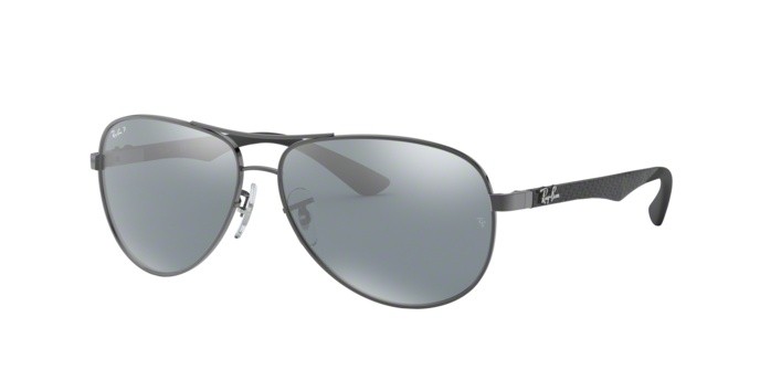 Occhiali da sole Ray-Ban Carbon Fibre RB 8313 (004/K6) colore shiny gunmetal forma aviator lenti blue mirror silver polar
