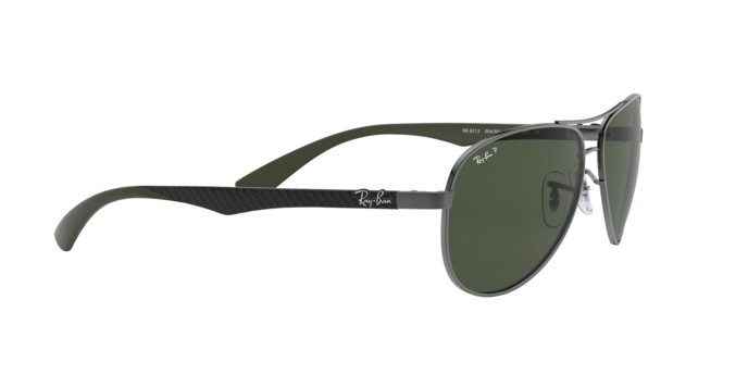 Occhiali da sole Ray-Ban Carbon Fibre RB 8313 (004/N5) colore gunmetal forma aviator lenti polar green ar