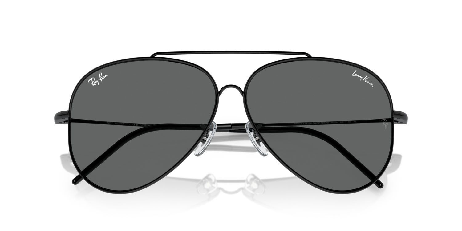 Occhiali da sole Ray-Ban Aviator Reverse Lenny Kravitz RB R0101S (002/GR) colore nero forma aviator lenti grigio scuro