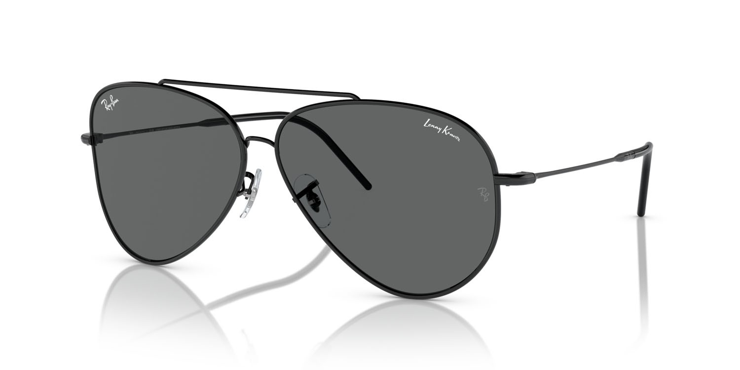 Occhiali da sole Ray-Ban Aviator Reverse Lenny Kravitz RB R0101S (002/GR) colore nero forma aviator lenti grigio scuro