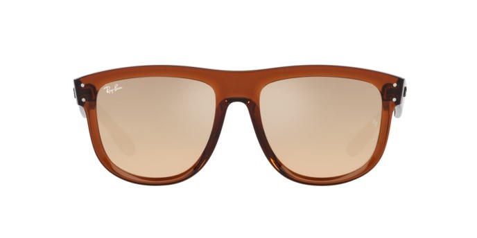 Occhiali da sole Ray-Ban Boyfriend Reverse RB R0501S (67102O) colore marrone chiaro trasparente forma quadrato lenti oro chiaro