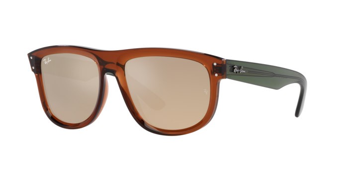Occhiali da sole Ray-Ban Boyfriend Reverse RB R0501S (67102O) colore marrone chiaro trasparente forma quadrato lenti oro chiaro