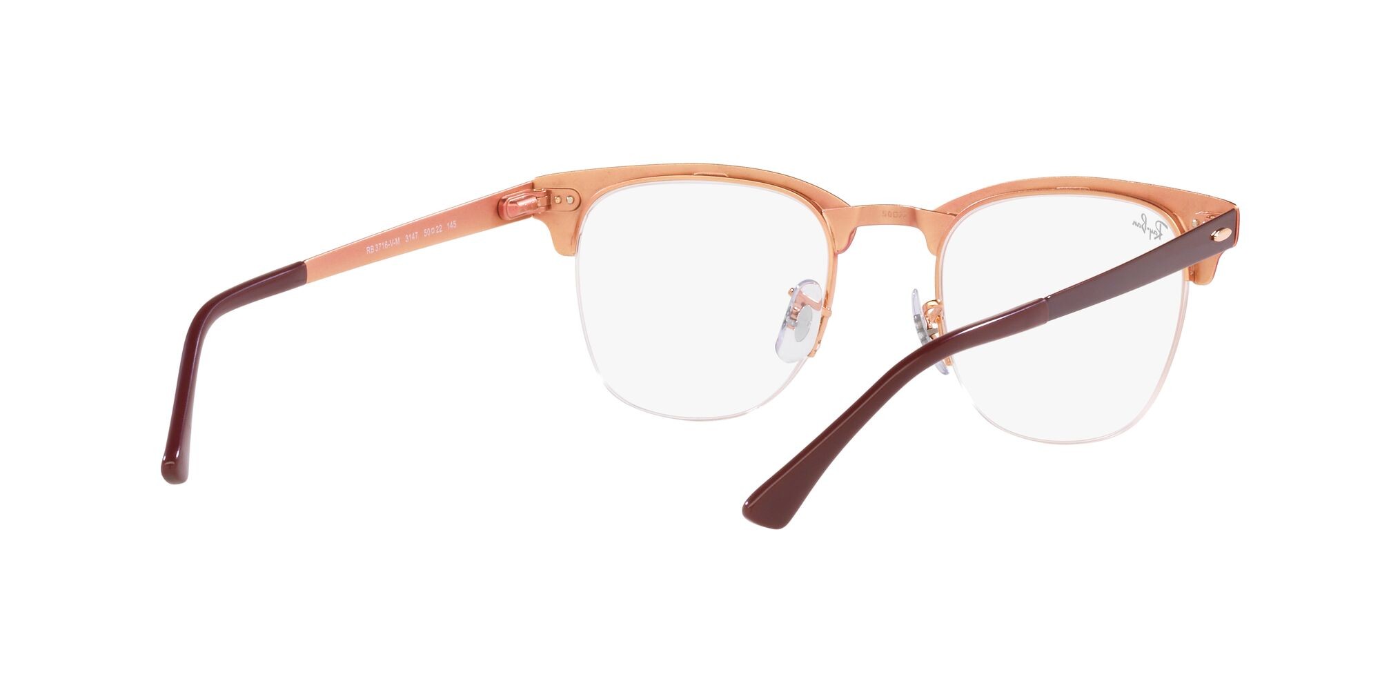 Brillen Ray-Ban Clubmaster Metal RX 3716VM (3147) - RB 3716VM 3147 farbe bordeaux on rose gold form quadratisch gläser lente demo