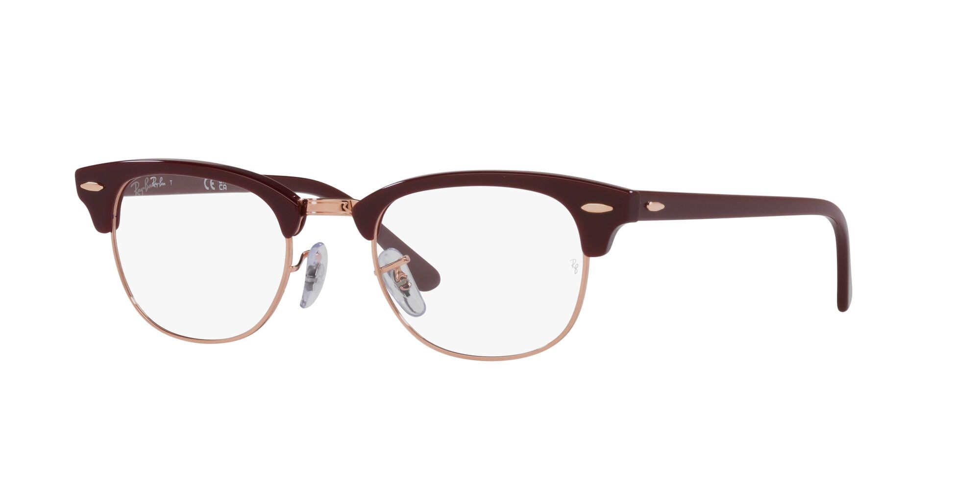 Brillen Ray-Ban Clubmaster RX 5154 (8230) - RB 5154 8230 farbe bordeaux on rose gold form quadratisch gläser lente demo