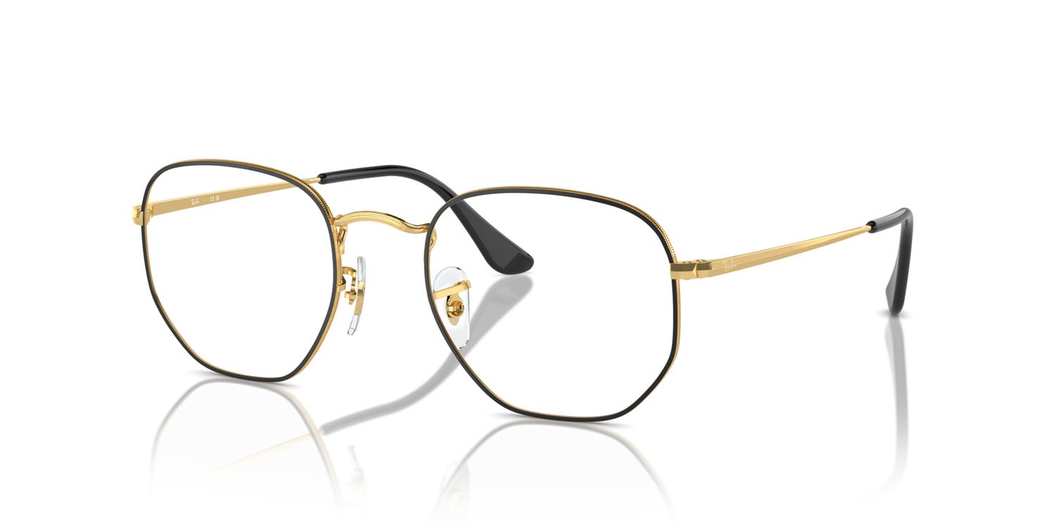 Occhiali da vista Ray-Ban Hexagonal RX 6448 (3175) - RB 6448 3175 colore nero su oro forma irregolare lenti trasparente