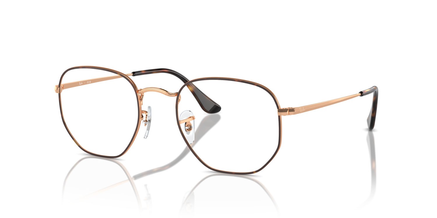 Occhiali da vista Ray-Ban Hexagonal RX 6448 (3176) - RB 6448 3176 colore havana on rose gold forma irregolare lenti trasparente