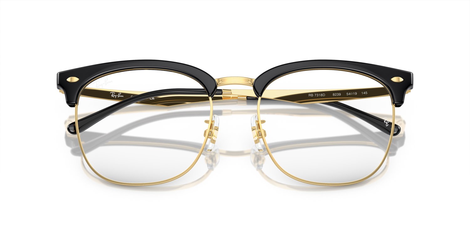 Eyeglasses Ray-Ban RX 7318D (8239) - RB 7318D 8239 color nero su oro shape square lenses lente demo