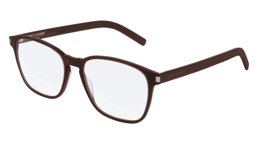 Eyeglasses Saint Laurent Classic SL 186-B SLIM-004 color brown shape rectangle lenses transparent
