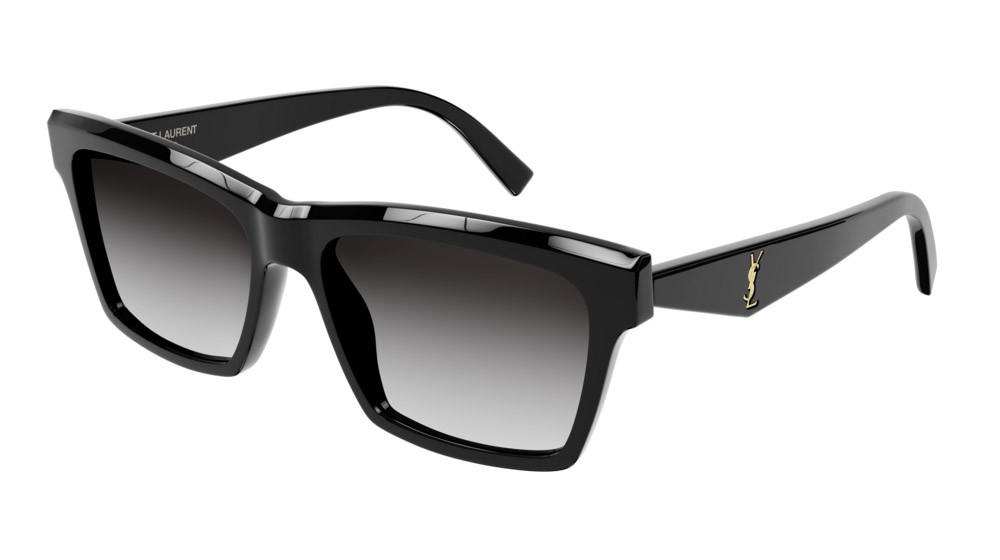 Sunglasses Saint Laurent Monogram SL M104-001 color black shape rectangle lenses grey