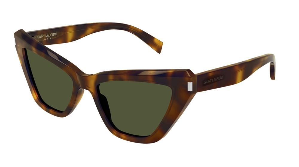 Occhiali da sole Saint Laurent New Wave SL 466-002 colore havana forma cat eye lenti green