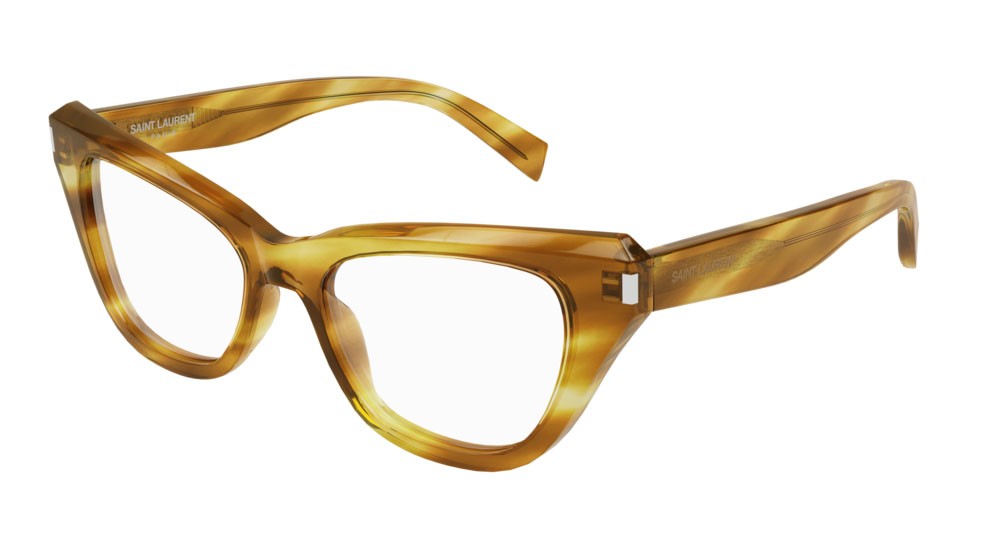 Eyeglasses Saint Laurent New Wave SL 472-003 color havana shape cat eye lenses transparent