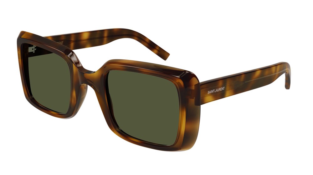 Sunglasses Saint Laurent New Wave SL 497-002 color havana shape rectangle lenses green