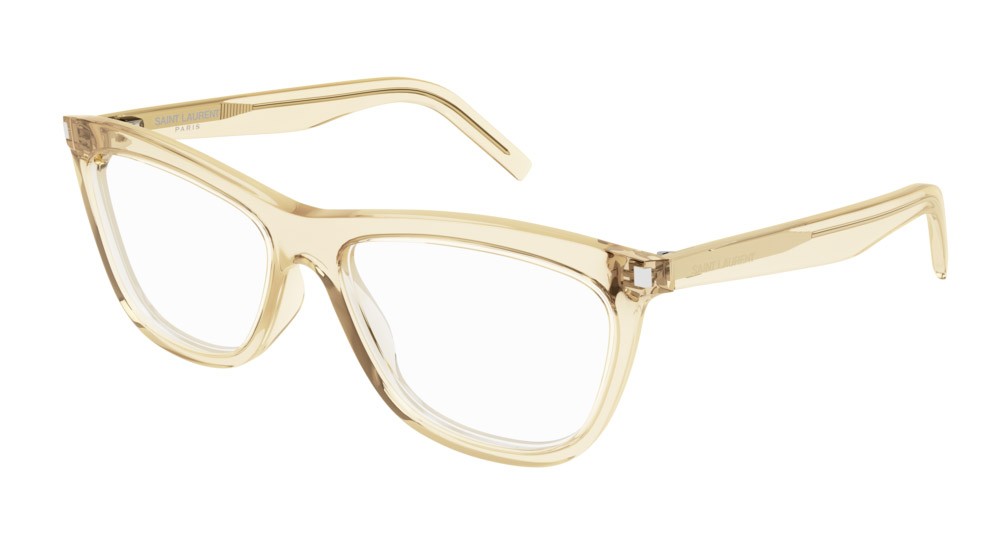 Eyeglasses Saint Laurent New Wave SL 517-004 color yellow shape cat eye lenses transparent