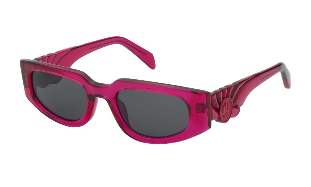 Sunglasses Barrow Puffy rounded SBA023 (03GB) color fuxia trasparente lucido lenses smoke