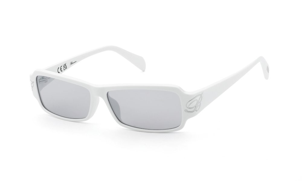 Sunglasses Blumarine SBM906 (847X) color bianco neve lucido lenses smoke/mirror silver