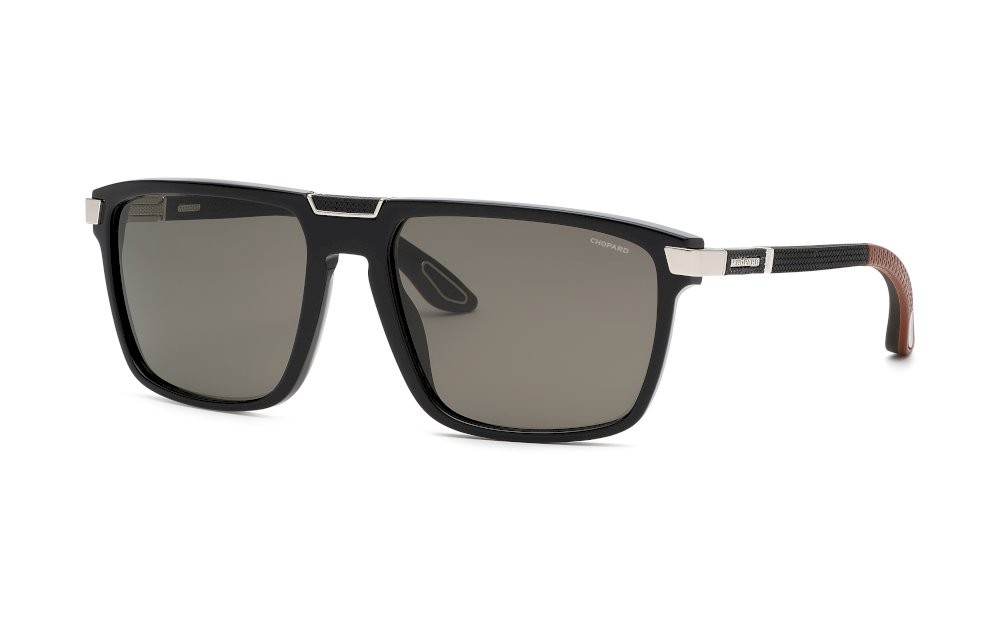 Sunglasses Chopard SCH359V (700P) color nero lucido c/gomma + pelle lenses antiriflesso - brown