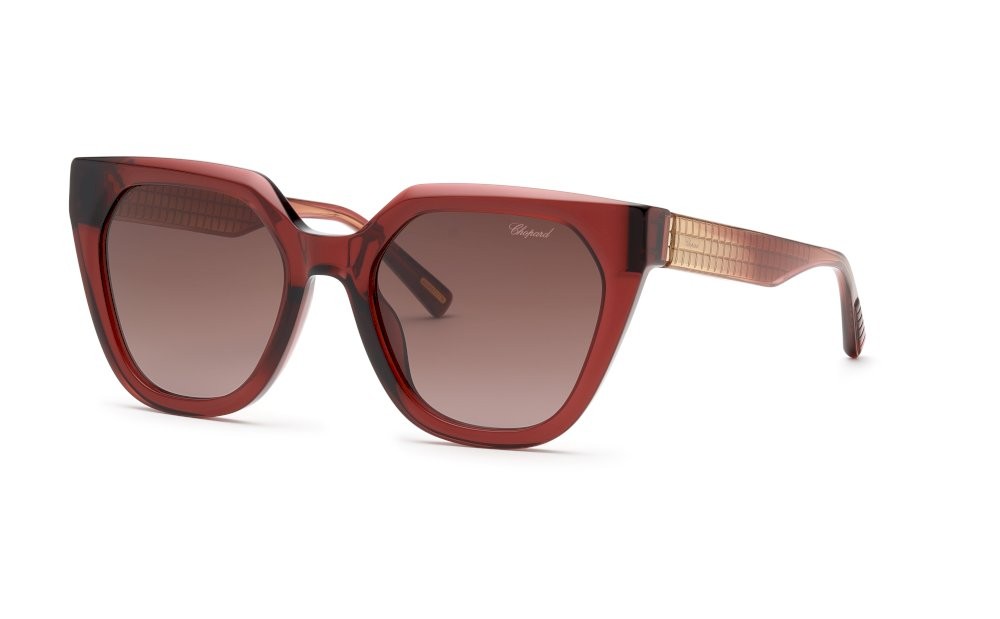 Sunglasses Chopard SCH377M (0AFD) color lampone trasparente lucido lenses antiriflesso - brown grad.pink