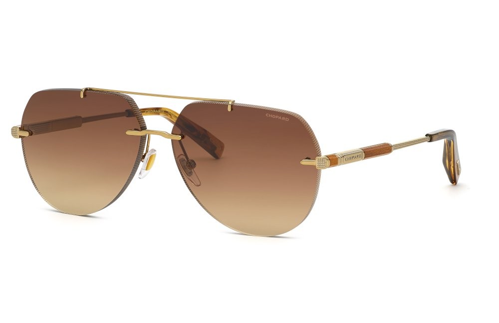 Sunglasses Chopard SCHG37 (08FF) color oro grigio lucido lenses  antiriflesso - brown gradient