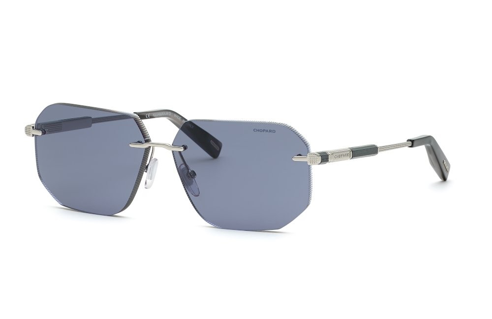 Sunglasses Chopard SCHG80 (0579) color palladio lucido totale c/legno lenses antiriflesso - blue