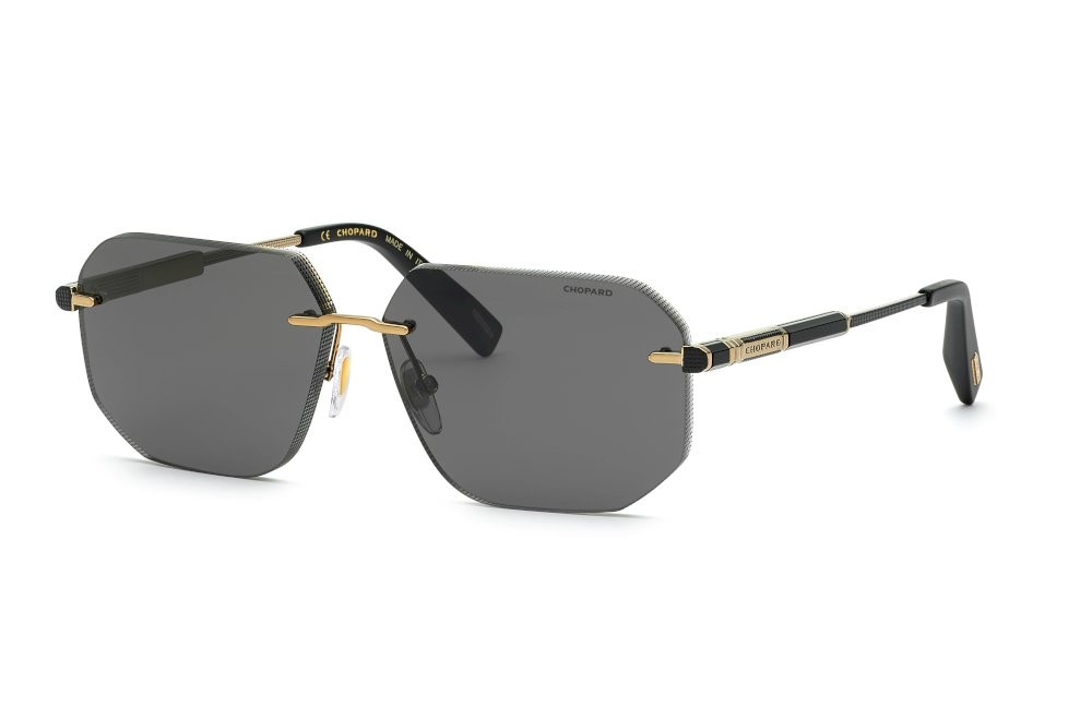Sunglasses Chopard SCHG80 (8FFK) color oro grigio lucido c/legno lenses antiriflesso - smoke