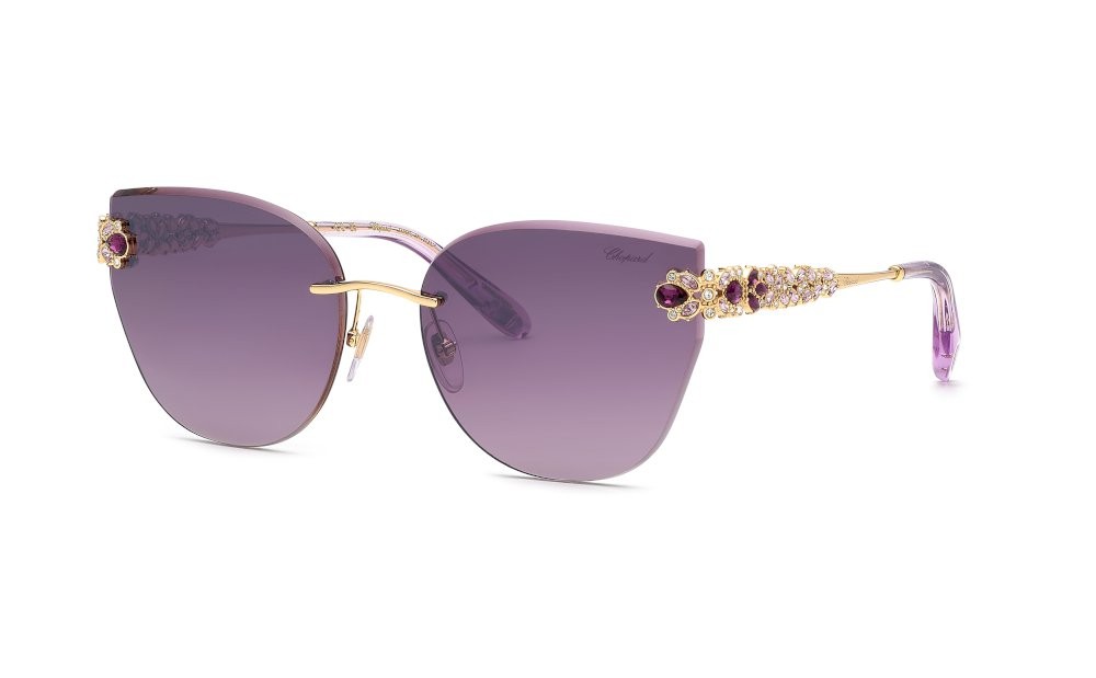 Sunglasses Chopard SCHL05S (300V) color oro rosè lucido c/strass lenses antiriflesso - violet grad./ deg.mirror silver