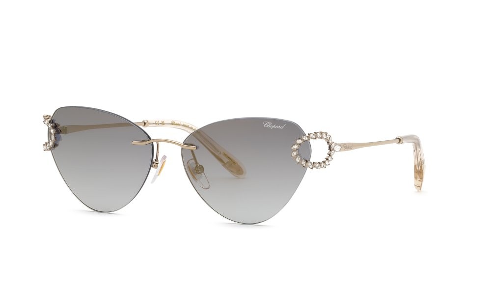 Sonnenbrillen Chopard SCHM15S (594G) farbe oro chiaro lucido c/strass gläser antiriflesso - smoke grad./mirror gold