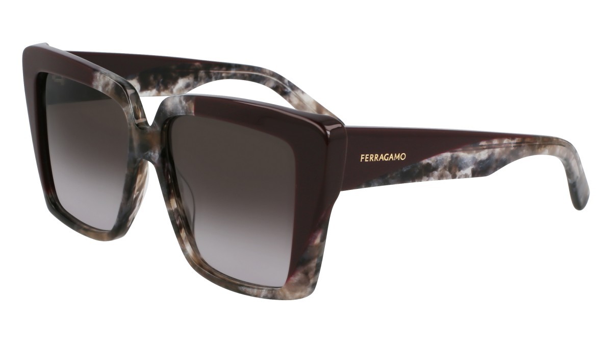 Sonnenbrillen Salvatore Ferragamo SF1060SN (021) farbe grey marble/bordeaux form rechteckig gläser gradient grey