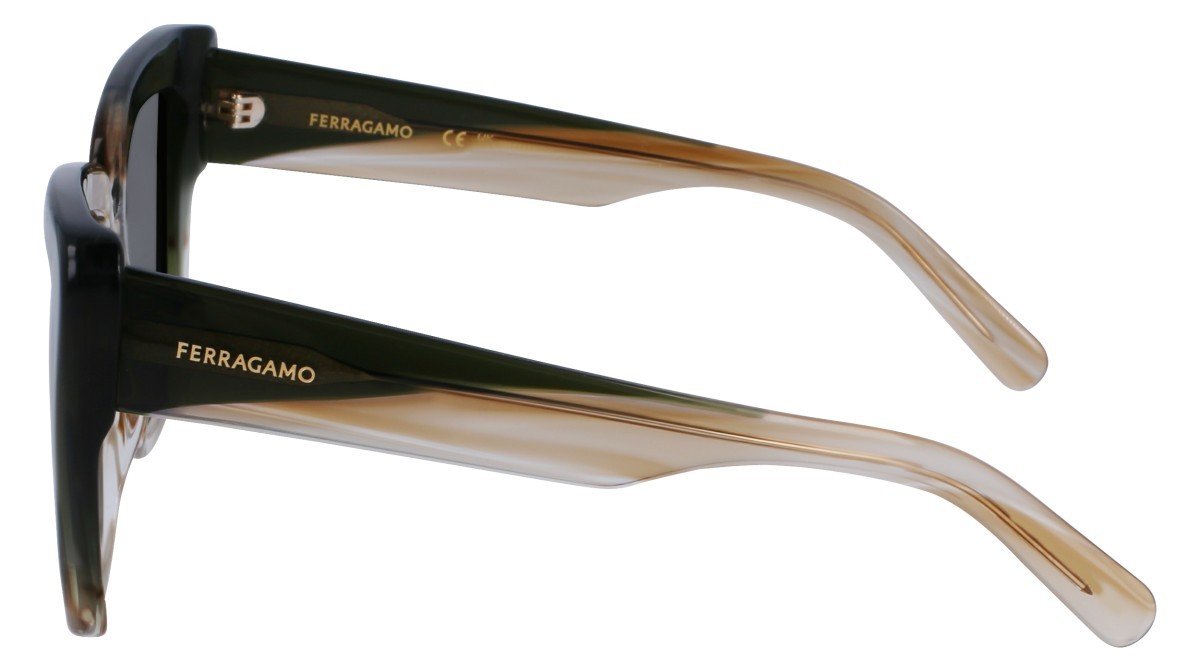 Sonnenbrillen Salvatore Ferragamo SF1060SN (263) farbe striped honey/khaki form rechteckig gläser solid green