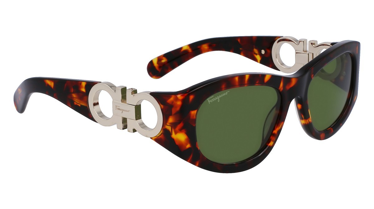 Sonnenbrillen Salvatore Ferragamo SF1082S (219) farbe dark tortoise form oval gläser solid green