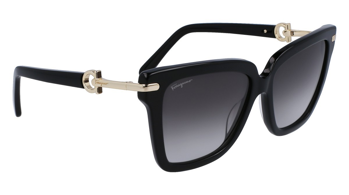 Sonnenbrillen Salvatore Ferragamo SF1085S (011) farbe black/gold form rechteckig gläser gradient grey