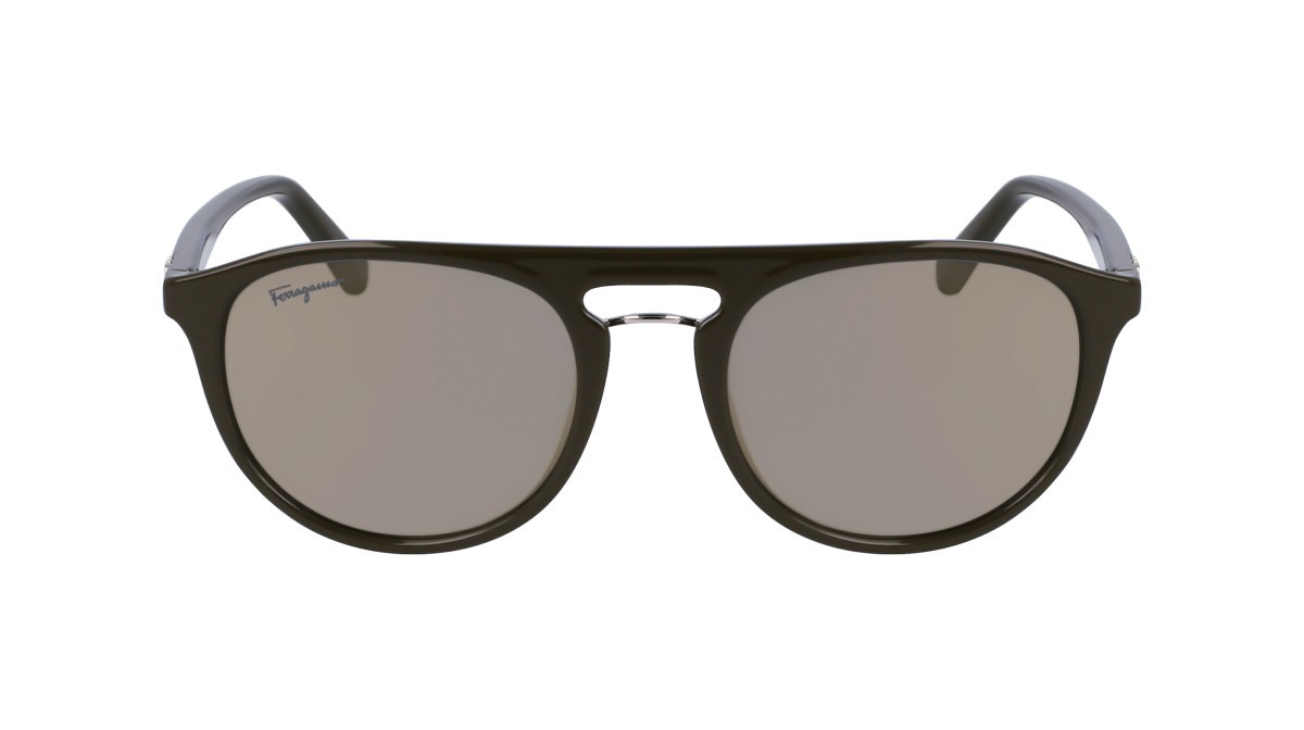 Sonnenbrillen Salvatore Ferragamo SF1090S (324) farbe dark khaki form aviator gläser solid grey w/light gold mirror