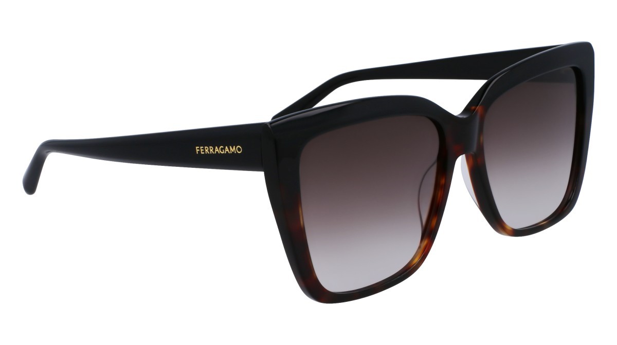 Sonnenbrillen Salvatore Ferragamo SF1102S (006) farbe black/tortoise form rechteckig gläser gradient brown