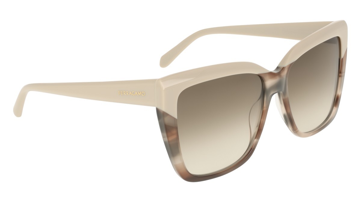 Sunglasses Salvatore Ferragamo SF1102S (251) color beige/beige striped tortoise shape rectangle lenses gradient khaki