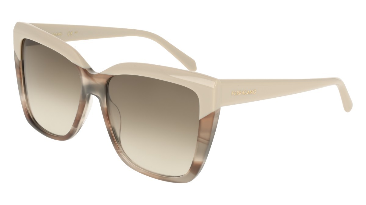 Sunglasses Salvatore Ferragamo SF1102S (251) color beige/beige striped tortoise shape rectangle lenses gradient khaki