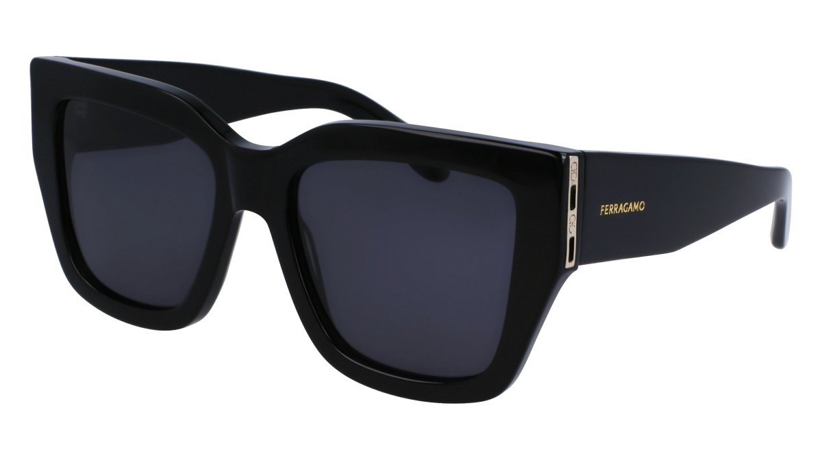 Sunglasses Salvatore Ferragamo SF1104S (001) color black shape rectangle lenses solid grey