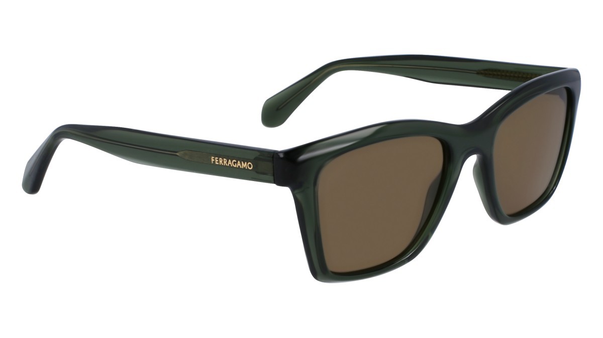Sonnenbrillen Salvatore Ferragamo SF2001S (320) farbe transparent khaki form quadratisch gläser solid green