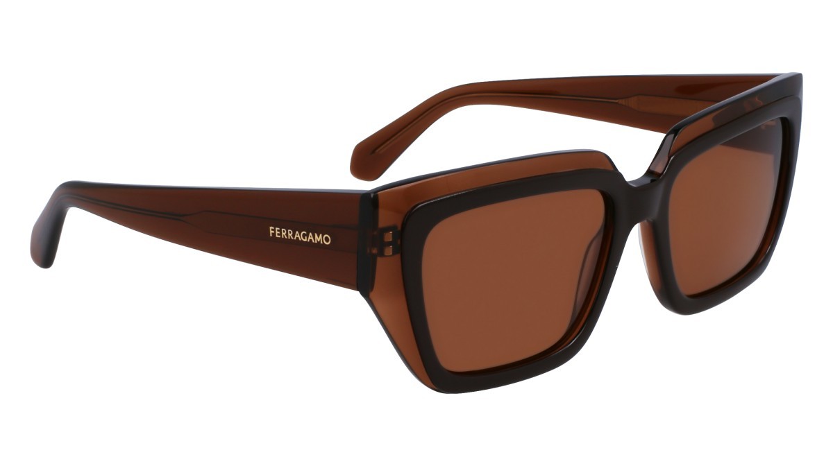 Sonnenbrillen Salvatore Ferragamo SF2002S (233) farbe transparent brown/brown form quadratisch gläser solid brown