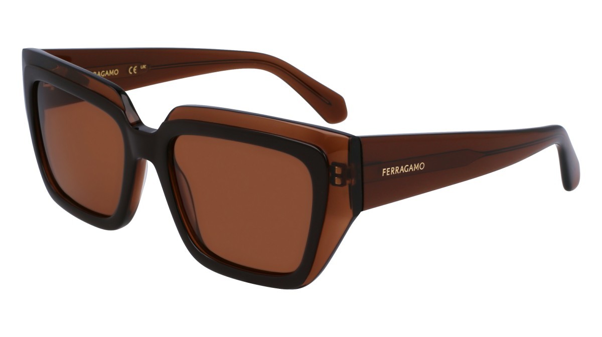Sonnenbrillen Salvatore Ferragamo SF2002S (233) farbe transparent brown/brown form quadratisch gläser solid brown