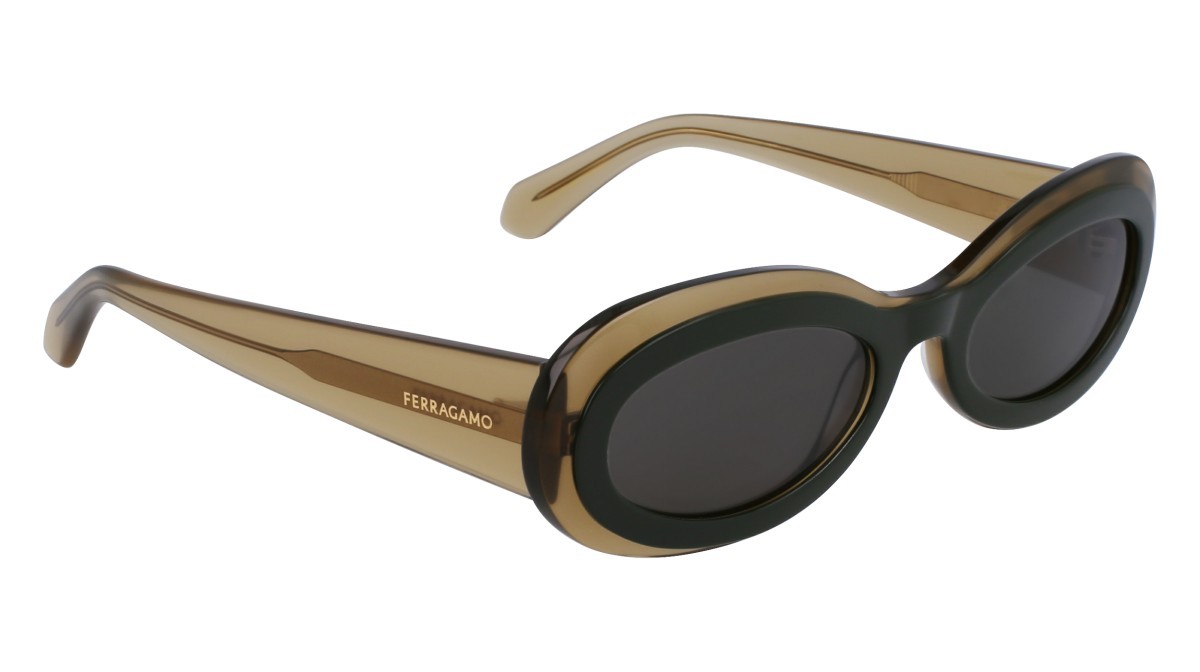 Sonnenbrillen Salvatore Ferragamo SF2003S (327) farbe transparent khaki/green form oval gläser solid green
