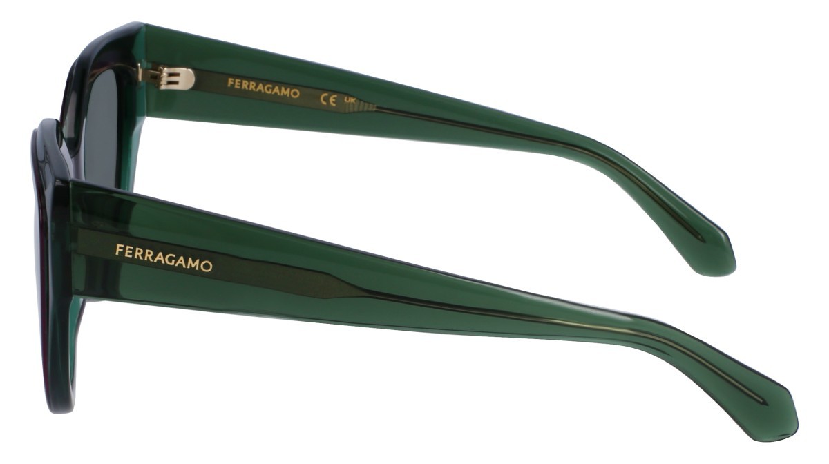 Sonnenbrillen Salvatore Ferragamo SF2004S (318) farbe transparent green/violet form cat-eye gläser solid green