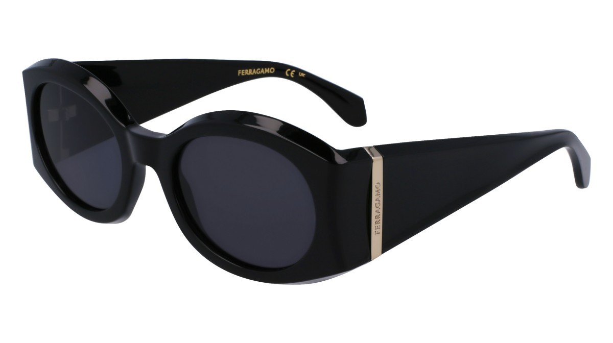 Sonnenbrillen Salvatore Ferragamo SF2008S (001) farbe black form oval gläser solid grey