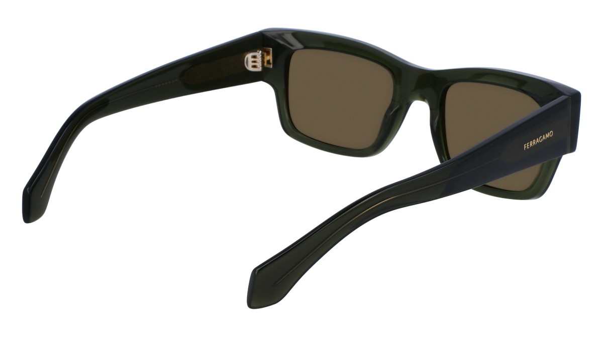 Sonnenbrillen Salvatore Ferragamo SF2011S (320) farbe transparent khaki form rechteckig gläser solid green