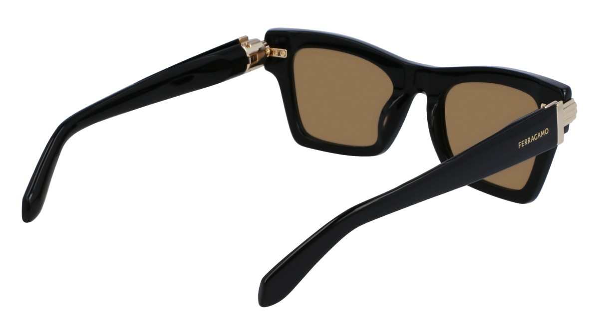 Sonnenbrillen Salvatore Ferragamo SF2013S (011) farbe black/gold form rechteckig gläser solid brown