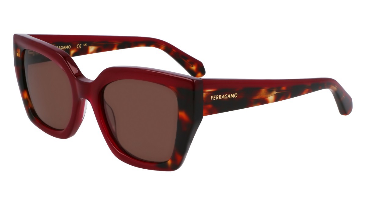 Sunglasses Salvatore Ferragamo SF2035S (654) color opaline burgundy/red tortoise shape butterfly lenses solid brown