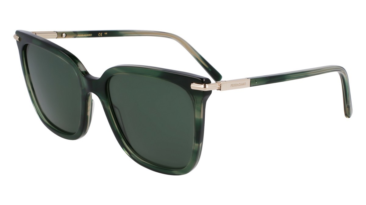 Sunglasses Salvatore Ferragamo SF2037S (315) color striped green shape butterfly lenses solid green